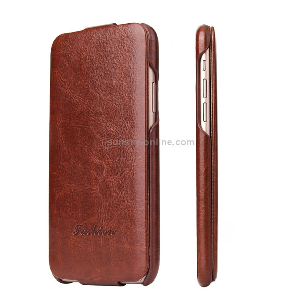 Fierre Shann Retro Oil Wax Texture Vertical Flip PU Leather Case for iPhone X / XS(Brown)