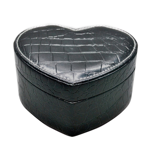 Two-layer Heart Shape Small Jewelry Box Synthetic Leather Rings and Earrings Mirrored Travel Storage Case(Black)