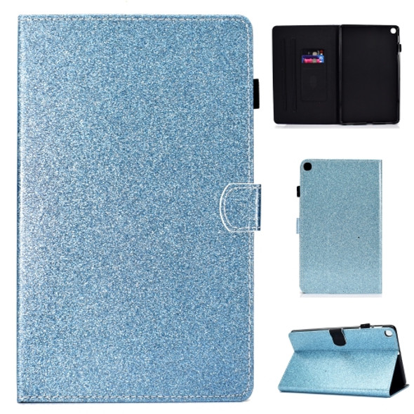 For Galaxy Tab A 10.1 (2019) T510 Varnish Glitter Powder Horizontal Flip Leather Case with Holder & Card Slot(Blue)