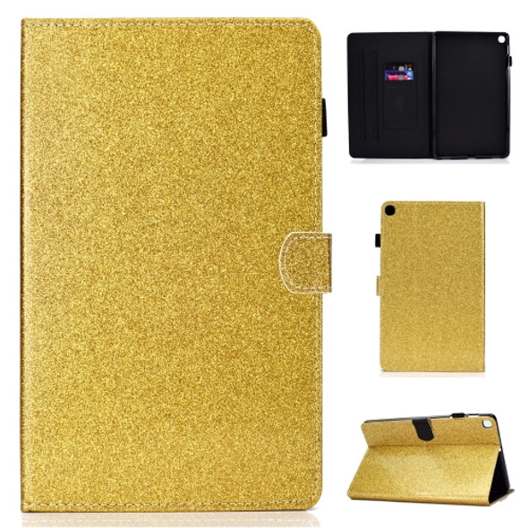 For Galaxy Tab A 10.1 (2019) T510 Varnish Glitter Powder Horizontal Flip Leather Case with Holder & Card Slot(Gold)