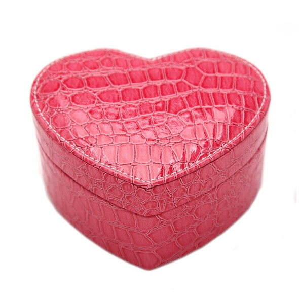 Two-layer Heart Shape Small Jewelry Box Synthetic Leather Rings and Earrings Mirrored Travel Storage Case(Magenta)