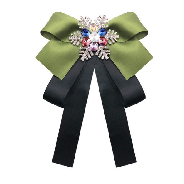 Women Snowflake Shape Colored Rhinestone Bow-knot Bow Tie Brooch Clothing Accessories, Style:Pin Buckle Version(Olive Green)