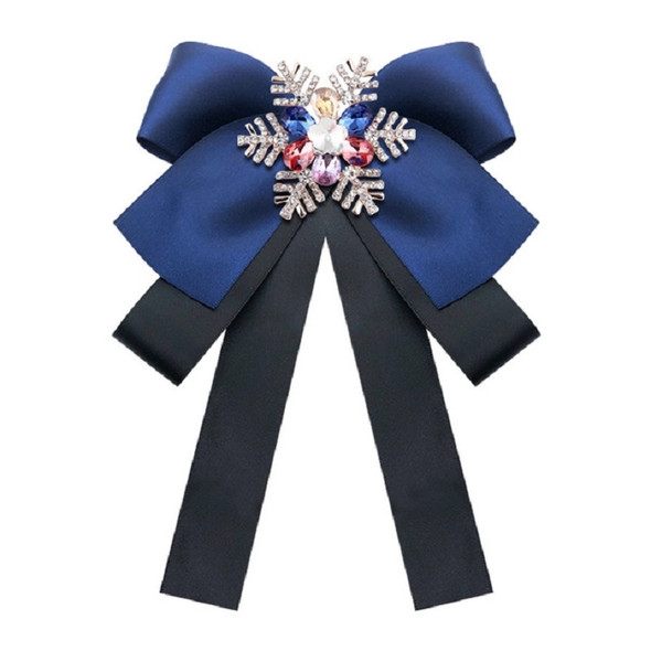 Women Snowflake Shape Colored Rhinestone Bow-knot Bow Tie Brooch Clothing Accessories, Style:Pin Buckle Version(Dark Blue)