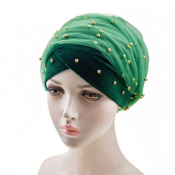 2 PCS Velvet Rivets Mesh Turban Hat Wrap Hat(Green)