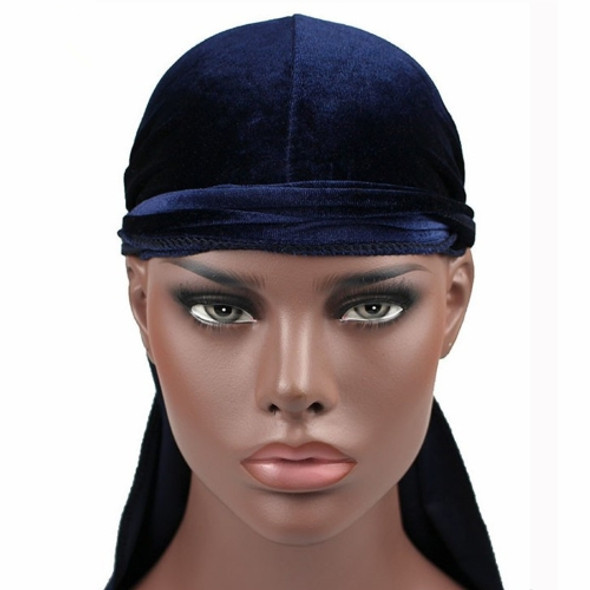 Velvet Turban Cap Long-tailed Pirate Hat Chemotherapy Cap (Navy Blue)