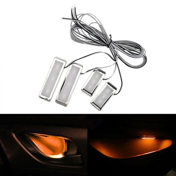 4 PCS Universal Car LED Inner Handle Light Atmosphere Lights Decorative Lamp DC12V / 0.5W Cable Length: 75cm (Yellow Light)