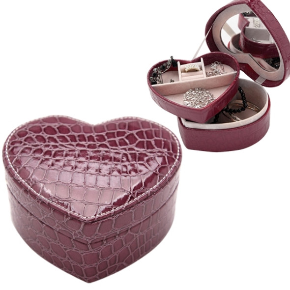Two-layer Heart Shape Small Jewelry Box Synthetic Leather Rings and Earrings Mirrored Travel Storage Case(Purple)