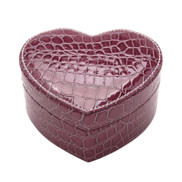 Two-layer Heart Shape Small Jewelry Box Synthetic Leather Rings and Earrings Mirrored Travel Storage Case(Purple)