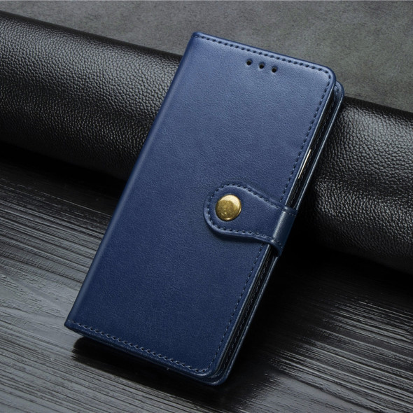 Retro Solid Color Leather Buckle Mobile Phone Protection Leather Case with Photo Frame & Card Slot & Wallet & Bracket Function for Huawei P30 Lite / Nove 4e(Blue)