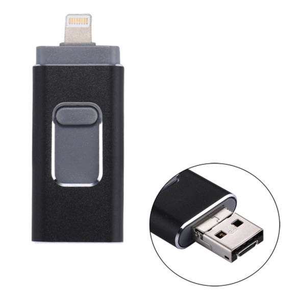 RQW-01B 3 in 1 USB 2.0 & 8 Pin & Micro USB 32GB Flash Drive, for iPhone & iPad & iPod & Most Android Smartphones & PC Computer(Black)