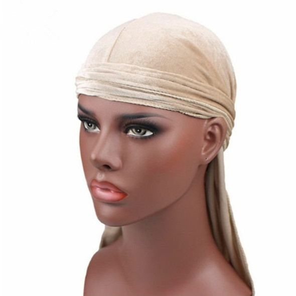 Velvet Turban Cap Long-tailed Pirate Hat Chemotherapy Cap (Beige)