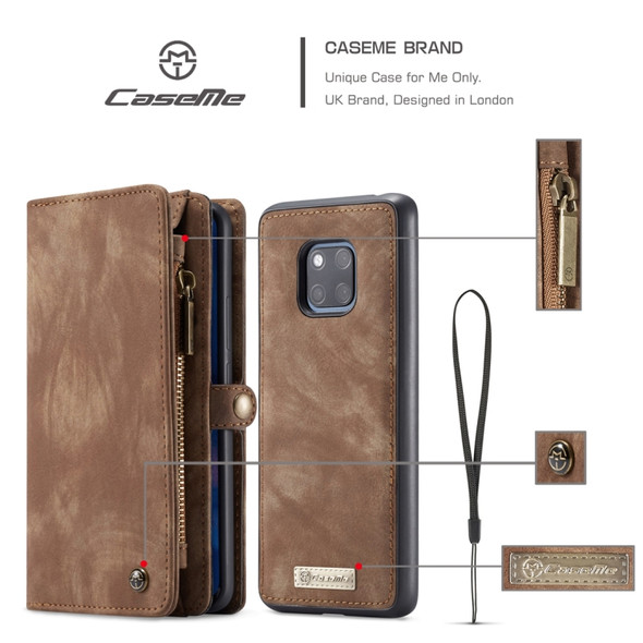 CaseMe-008 Detachable Multifunctional Horizontal Flip Leather Case for Huawei Mate 20 Pro, with Card Slot & Holder & Zipper Wallet & Photo Frame (Coffee)