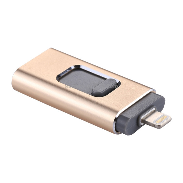 RQW-01B 3 in 1 USB 2.0 & 8 Pin & Micro USB 64GB Flash Drive, for iPhone & iPad & iPod & Most Android Smartphones & PC Computer(Gold)