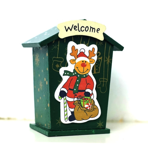 2 PCS Christmas Creative Wooden Cartoon Piggy Bank Decoration Ornaments(Green Christmas Elk )