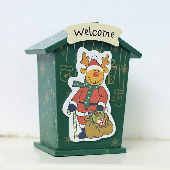 2 PCS Christmas Creative Wooden Cartoon Piggy Bank Decoration Ornaments(Green Christmas Elk )