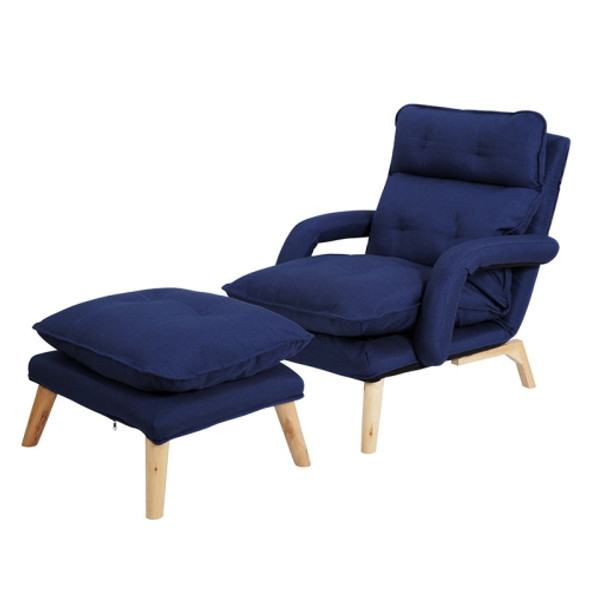 F3 Lazy Sofa Armrest Bedroom Leisure Japanese Folding Fabric Lounge Chair (Dark Blue)