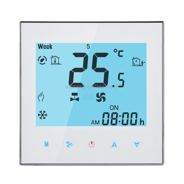 LCD Display Air Conditioning 2-Pipe Programmable Room Thermostat for Fan Coil Unit, Supports Wifi(White)