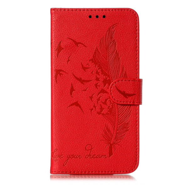 Feather Pattern Litchi Texture Horizontal Flip Leather Case with Wallet & Holder & Card Slots For iPhone 11 Pro(Red)