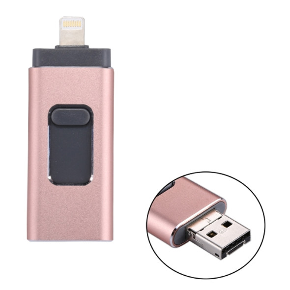 RQW-01B 3 in 1 USB 2.0 & 8 Pin & Micro USB 16GB Flash Drive, for iPhone & iPad & iPod & Most Android Smartphones & PC Computer(Rose Gold)