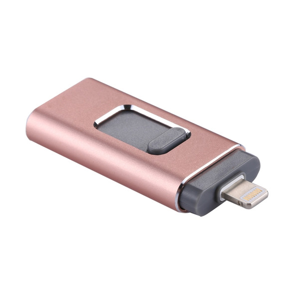 RQW-01B 3 in 1 USB 2.0 & 8 Pin & Micro USB 16GB Flash Drive, for iPhone & iPad & iPod & Most Android Smartphones & PC Computer(Rose Gold)