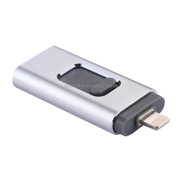 RQW-01B 3 in 1 USB 2.0 & 8 Pin & Micro USB 16GB Flash Drive, for iPhone & iPad & iPod & Most Android Smartphones & PC Computer(Silver)