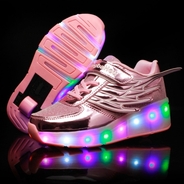 K03 LED Light Single Wheel Wing Mesh Surface Roller Skating Shoes Sport Shoes, Size : 33 (Pink)