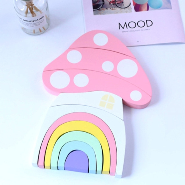 Wooden Children Toys Mushroom Rainbow Blocks Ornaments Photography Props(Pink )