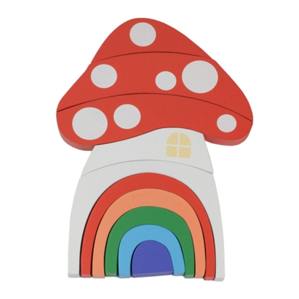 Wooden Children Toys Mushroom Rainbow Blocks Ornaments Photography Props(Orange )