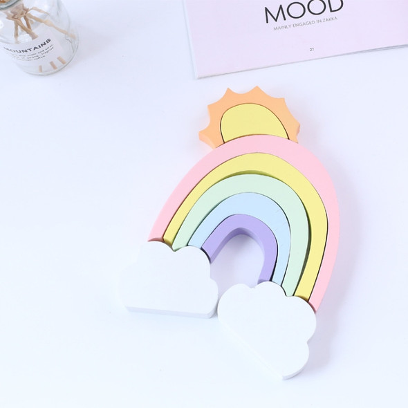 Wooden Rainbow Sun Clouds Piles of Music Blocks Children Room Decoration Photography Props(Pink )