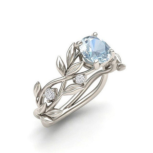 Crystal Vine Leaf Design Engagement Ring Fashion For Women Jewelry, Ring Size:7(Sky blue)