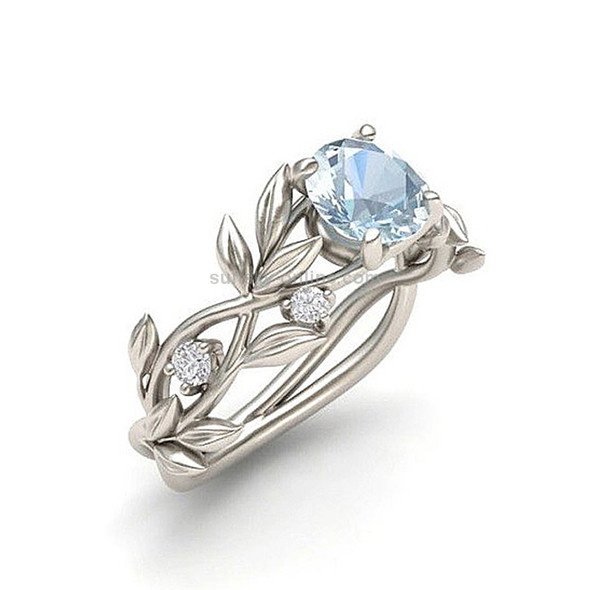 Crystal Vine Leaf Design Engagement Ring Fashion For Women Jewelry, Ring Size:7(Sky blue)