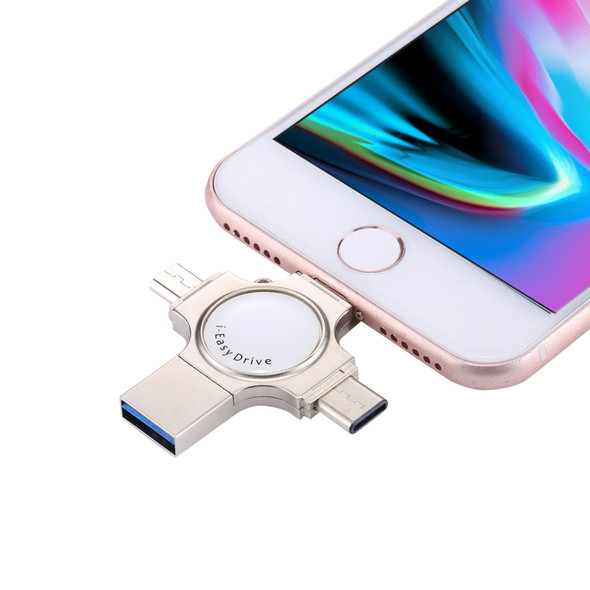 RQW-11S 4 in 1 USB 2.0 & 8 Pin & Micro USB & USB-C / Type-C 16GB Flash Drive, for iPhone & iPad & iPod & Most Android Smartphones & PC Computer