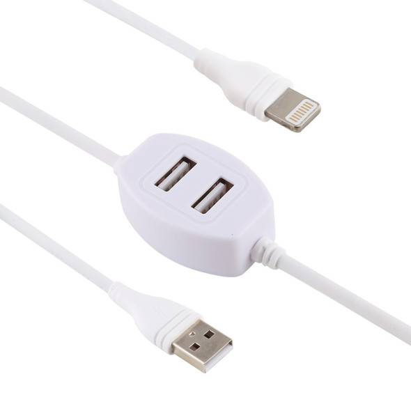 2.4A USB Male to 8 Pin Male Interface Charge Data Cable with 2 USB Female Interface, Length: 1.2m (White)