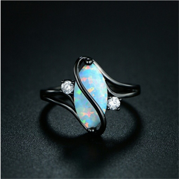 S Shape Opal Stone Black Color Rings Fashion Jewelry For Women, Ring Size:7(Black)