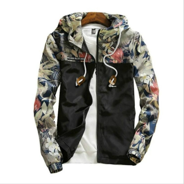 Floral Bomber Jacket Men Hip Hop Slim Fit Flowers Pilot Bomber Jacket Coat Men's Hooded Jackets, Size: XXXL(Black)