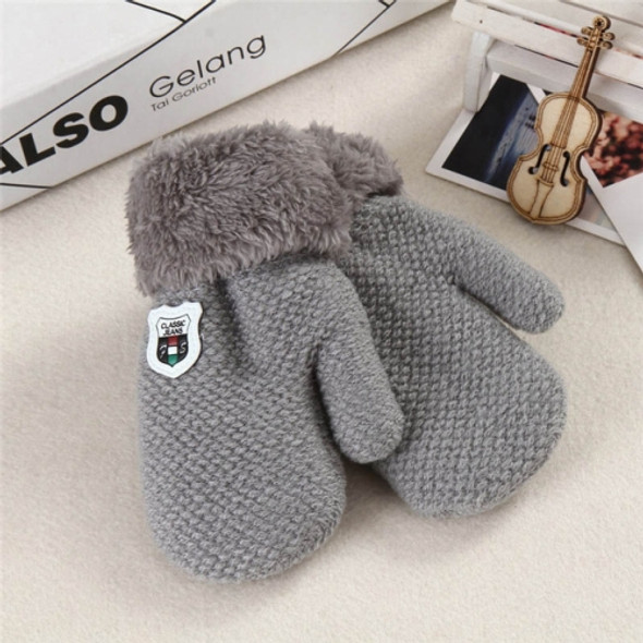Winter Baby Knitted Warm Gloves Full Finger Mittens with Rope(Light Grey)