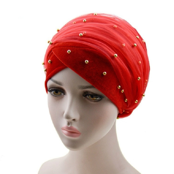 2 PCS Velvet Rivets Mesh Turban Hat Wrap Hat(Red)