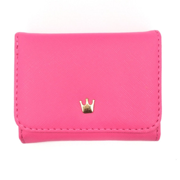 Short Mini Women Wallets Crown Decorated Fold PU Leather Coin Purse Card Holder(RoseRed)
