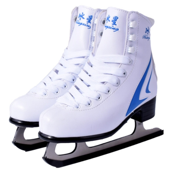 BING XING PVC Upper + Rubber + Stainless Steel Unisex Figure Skating Ice Skates, Size:33 Yards(White)
