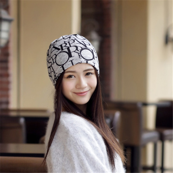 Women Letter Pattern Multipurpose Turban Cap Chemotherapy Cap(Black Letters On Gray Background)