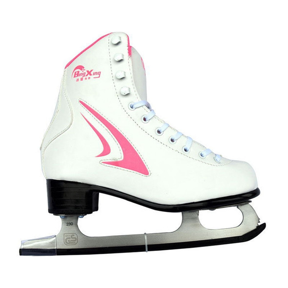 BING XING PVC Upper + Rubber + Stainless Steel Unisex Figure Skating Ice Skates, Size:34 Yards(Pink White Enhanced Version)