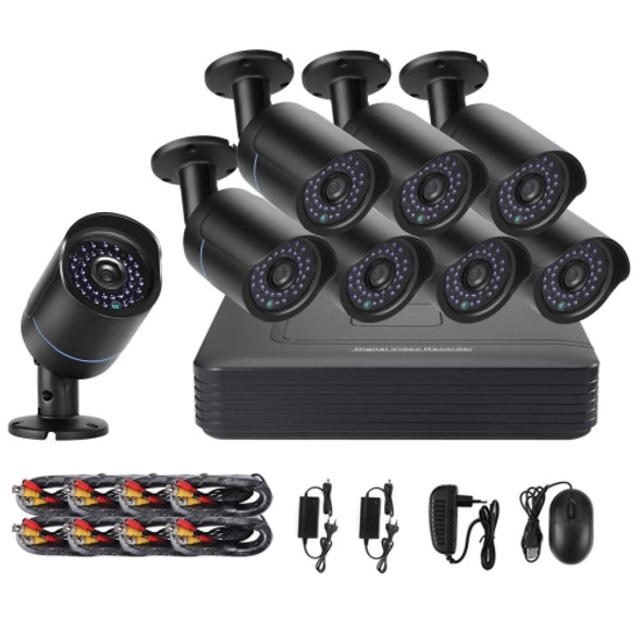 COTIER A8B5-Mini 8 Channel 1080P 2.0 Mega Pixel 8 x Bullet AHD Cameras Mini AHD DVR Kit, Support Night Vision / Motion Detection, IR Distance: 20m(Black)