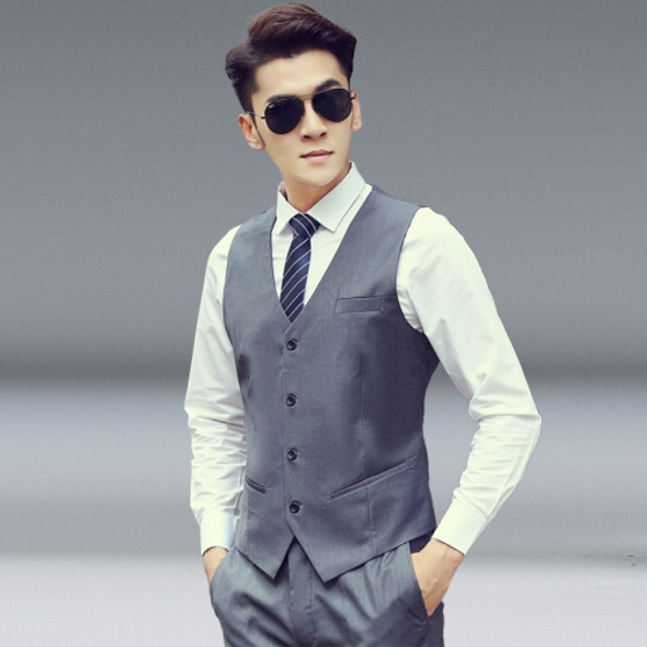 Men Vest Slim Korean Work Clothes Suit Vest Groomsmen Professional Wear Men Vest, Size: XXXXL(Gray )