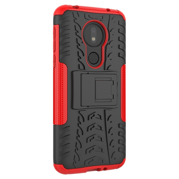 Tire Texture TPU+PC Shockproof Phone Case for Motorola Moto G7 Power, with Holder (Red)