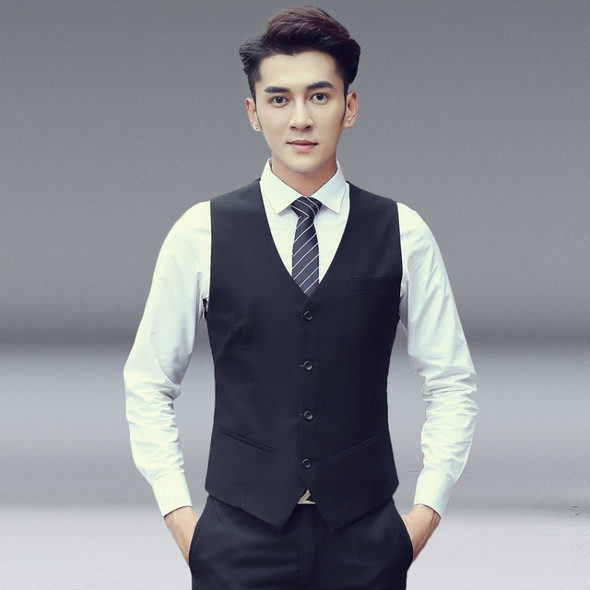 Men Vest Slim Korean Work Clothes Suit Vest Groomsmen Professional Wear Men Vest, Size: XXXXL(Black)