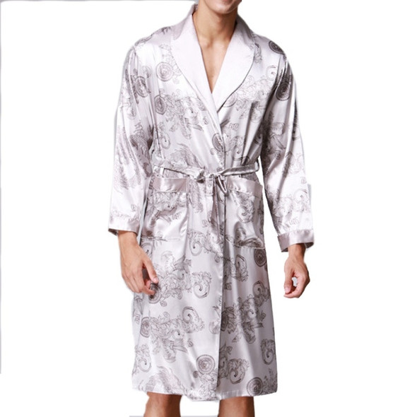 Men's Long Paragraph Silk Pajamas (Color:Grey Size:XL)