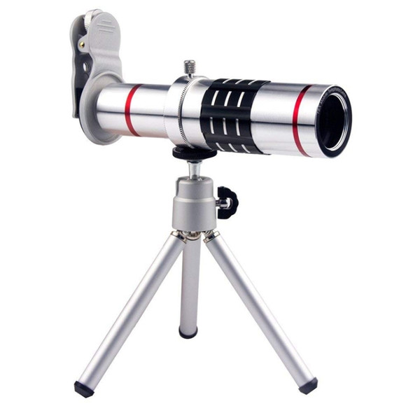 Universal 18X Zoom Telescope Telephoto Camera Lens with Tripod Mount & Mobile Phone Clip, For iPhone, Galaxy, Huawei, Xiaomi, LG, HTC and Other Smart Phones (Silver)