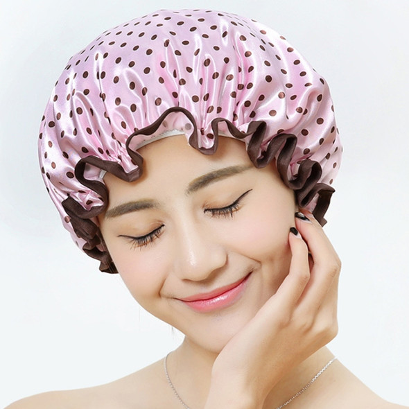 Thick Waterproof Bath Hat Double Layer Shower Hair Cover Women Supplies Shower Caps, Size:28cm(Pink Dot)