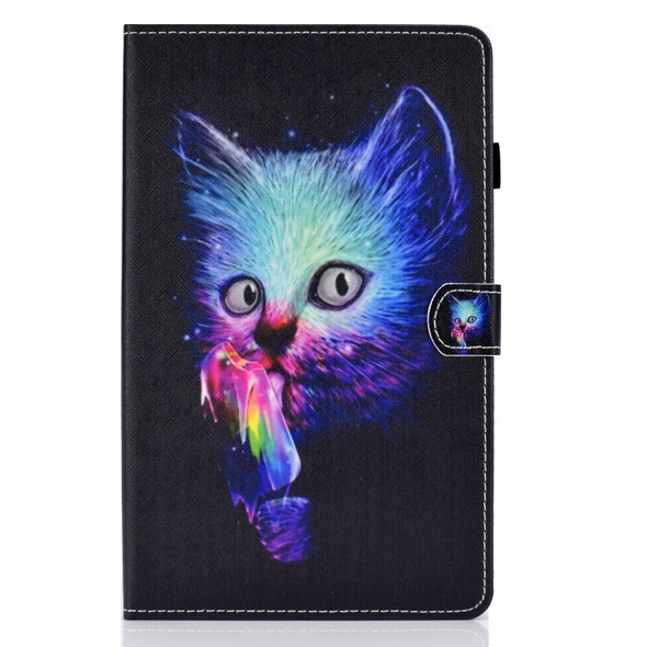 for Galaxy Tab A 10.1 (2019) T510 Colored Drawing Stitching Horizontal Flip Leather Case, with Holder & Card Slots(Super Cat)