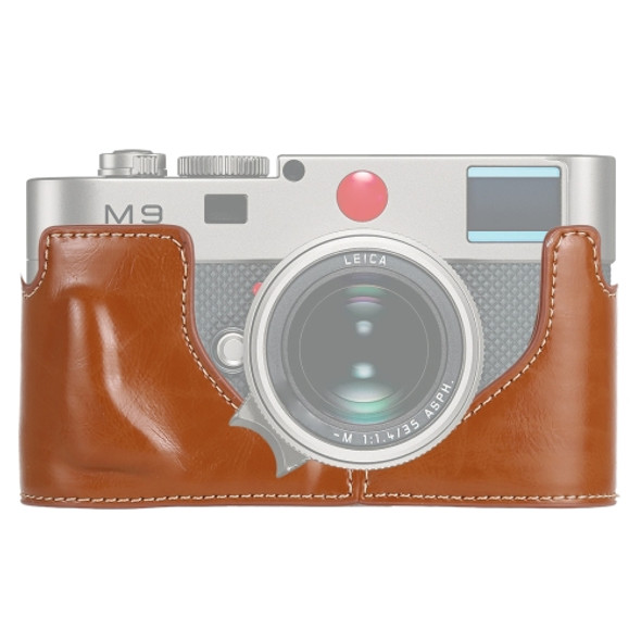 1/4 inch Thread PU Leather Camera Half Case Base for Leica M9 (Brown)